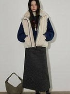 Lofi choose Warm Thick White Duck Down Loose Commuter Lapel Collar Zipper Blue Vests