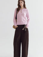 fano Warm V-neck Button Detail Minimal Commuter Fit Pink Women Acrylic Blend Sweaters
