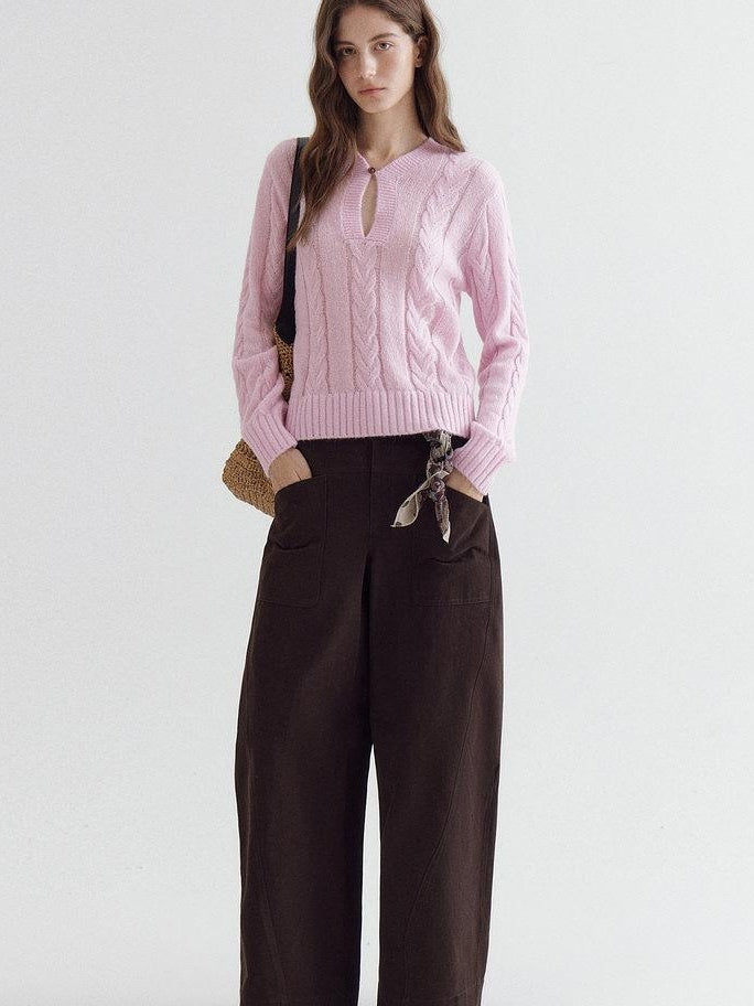 fano Warm V-neck Button Detail Minimal Commuter Fit Pink Women Acrylic Blend Sweaters