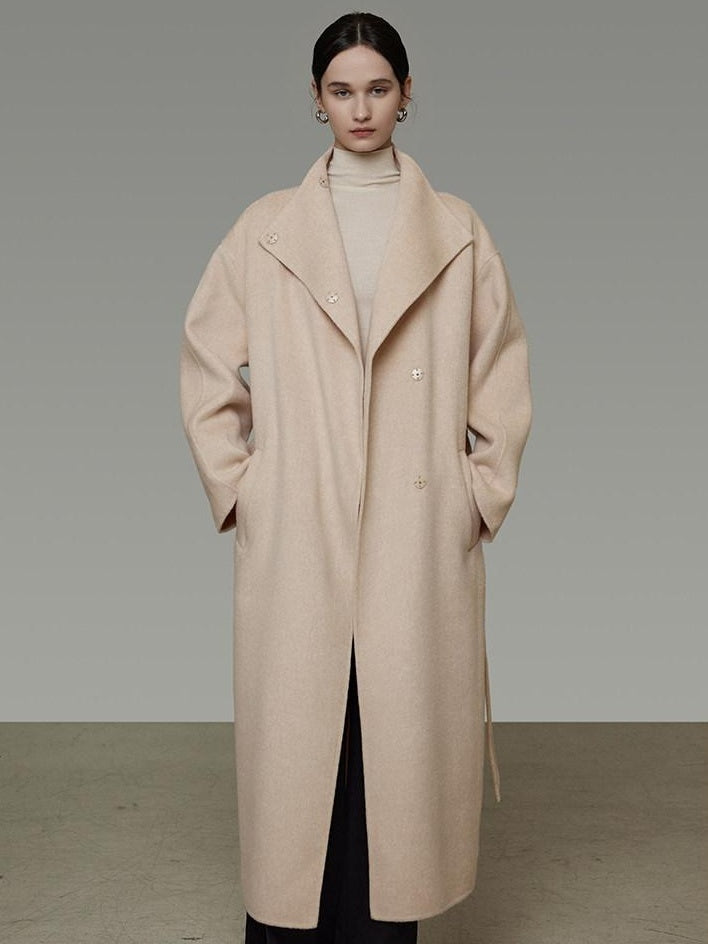 unspoken 100 Percent Wool Longline Thick Structured Relaxed Minimalist Blush Wool Coats