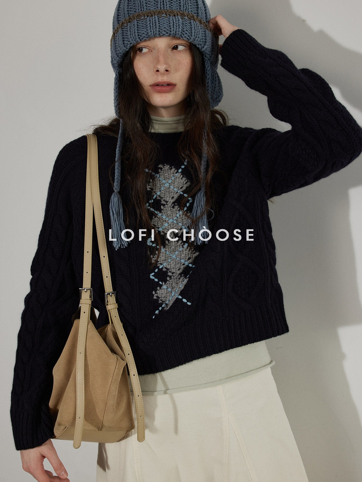 Lofi choose Cozy Modal Wool Blend Polka Dot Turtleneck Loose Fit Women Office Knit Sweaters