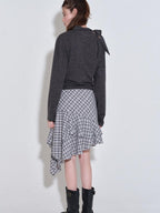 fano Plaid Asymmetric Hem Mid Waist Loose Casual Women Polyester Blend Midi Skirts