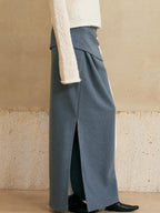 someone sometimes Versatile Lined Knit Slit Straight H Line Mid Waist Women Casual Maxi Skirts