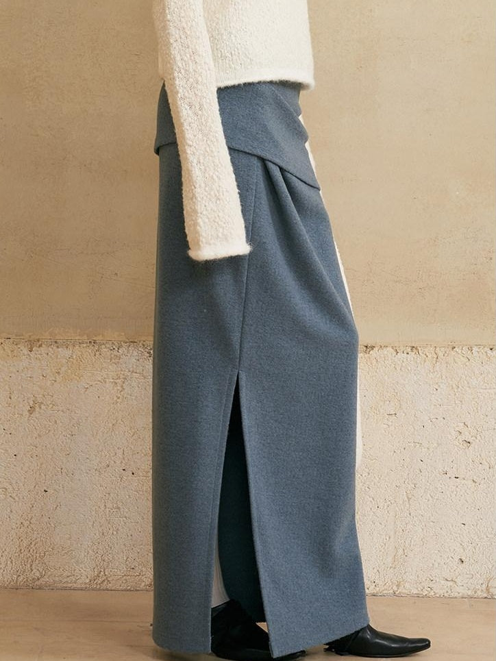 someone sometimes Versatile Lined Knit Slit Straight H Line Mid Waist Women Casual Maxi Skirts