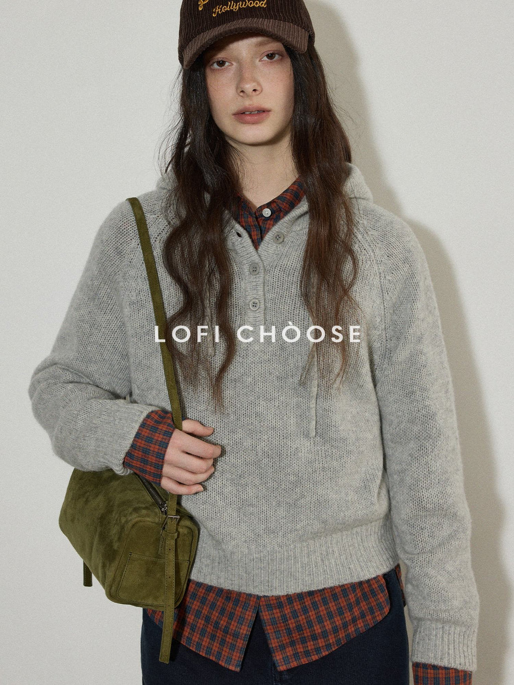 Lofi choose Soft Knit Button Front Loose Fit Commuter Womens Pullover Hoodie