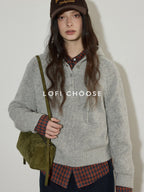 Lofi choose Soft Knit Button Front Loose Fit Commuter Womens Pullover Hoodie