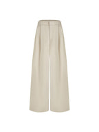 unspoken Pleated Natural Waist Minimalist Loose Women Khaki Zipper Wide Leg Pants