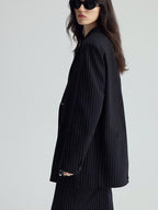 audreyyang Original Design Relaxed Fit Double Breasted Women Black Polyester Blazers