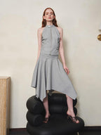 someone sometimes Chic Gray Cropped Top Midi Skirt Young Women S M L Top & Skirt Sets