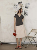 Lofi choose Comfortable V-neck Slim Fit Casual Women Dark Gray Green Short Sleeve T-Shirts