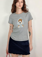 fano Soft Cotton Korean Slim Round Neck Animal Print Women Short Sleeve T-Shirts