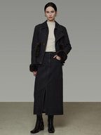unspoken Warm Buttoned Panel Slim High Waist Long Sleeve Women Black Top & Skirt Sets