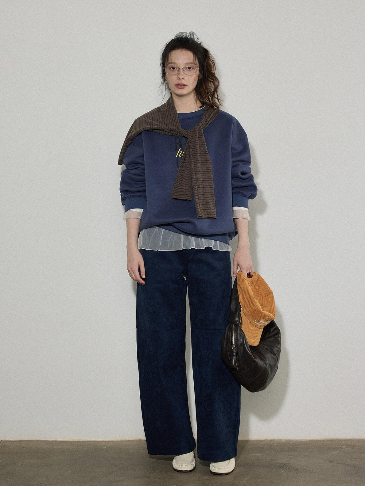 Lofi choose High Waist Stretch Wide Leg Zip Office Casual Women Brown Navy Straight Pants