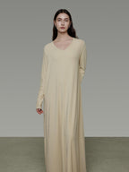 unspoken Non Fading Modal Cotton Long Sleeve Loose Waist Minimalist Commuter Maxi Dresses