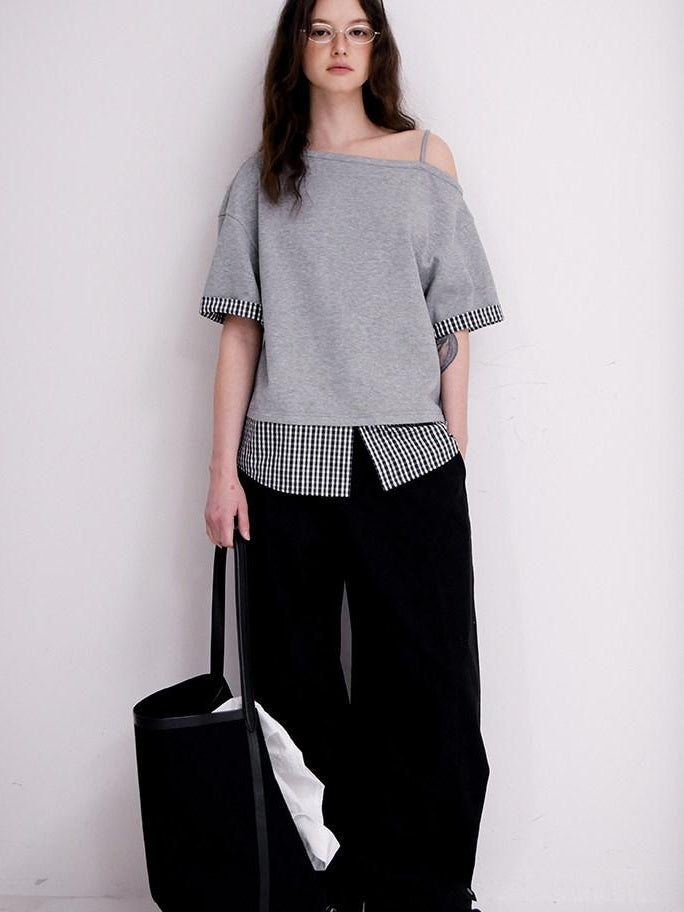 fano Cotton Blend Loose Korean Women Half Sleeve Bardot Off Shoulder Crop Tops