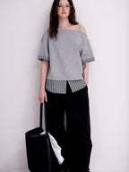 fano Cotton Blend Loose Korean Women Half Sleeve Bardot Off Shoulder Crop Tops