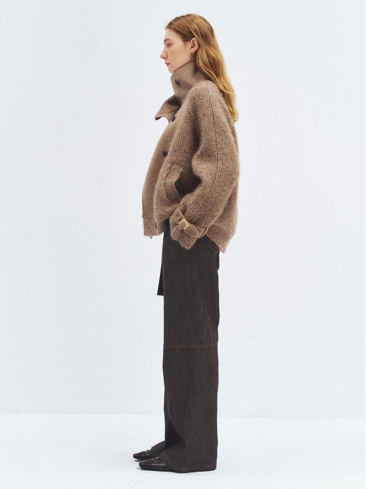 someonesometimes Alpaca Blend Double Breasted Casual Loose Fit Women Lapel Dusty Camel Short Coat