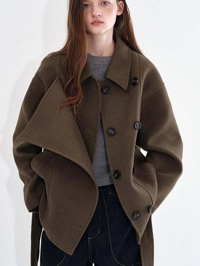 fano Polyblend Single Button Lapel Relaxed Fit Korean Commuter Women Olive Wool Coats