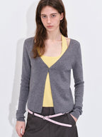 fano Soft Breathable Korean V-neck Slim Faux Layered Colorblock Cardigans