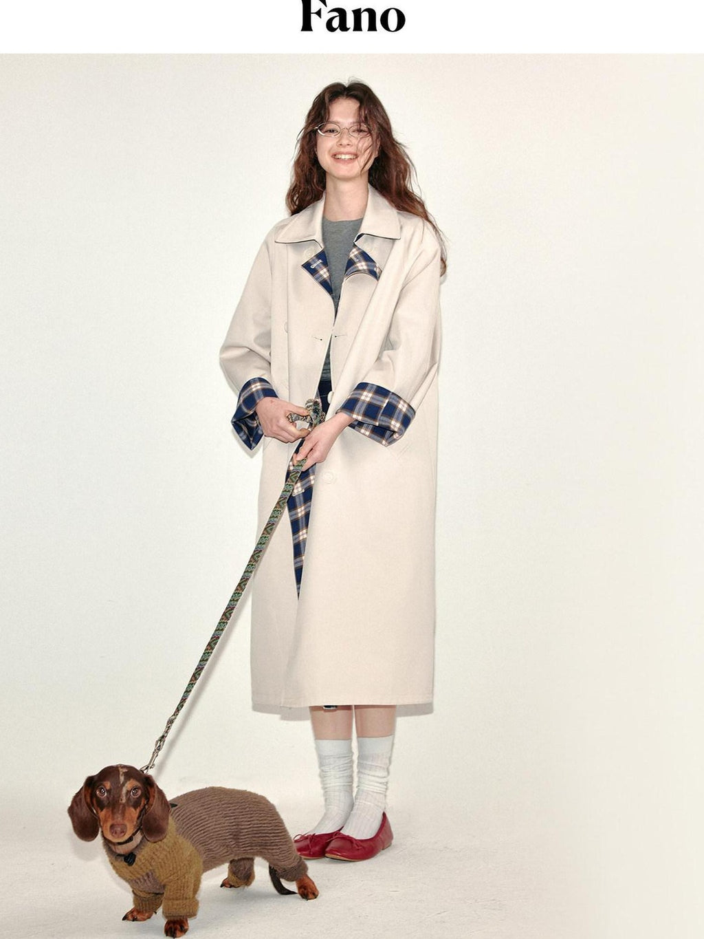 fano Light Cotton Blend Single Breasted Loose Fit Women Beige Plaid Trench Coats