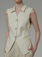 unspoken Breathable Polyester Linen Blend Loose Fit Button Front Office Women Vests