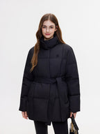 ikyou Insulated Embroidered Pocket Korean Loose Mid Length Stand Collar Puffer Jackets