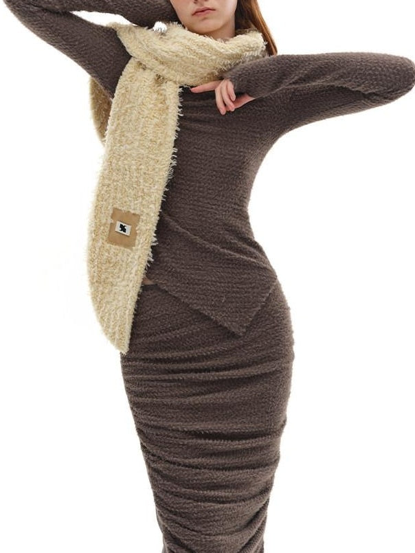 someone sometimes Slim Knit Minimal Casual Crewneck Long Sleeve Women Gray Top & Skirt Sets
