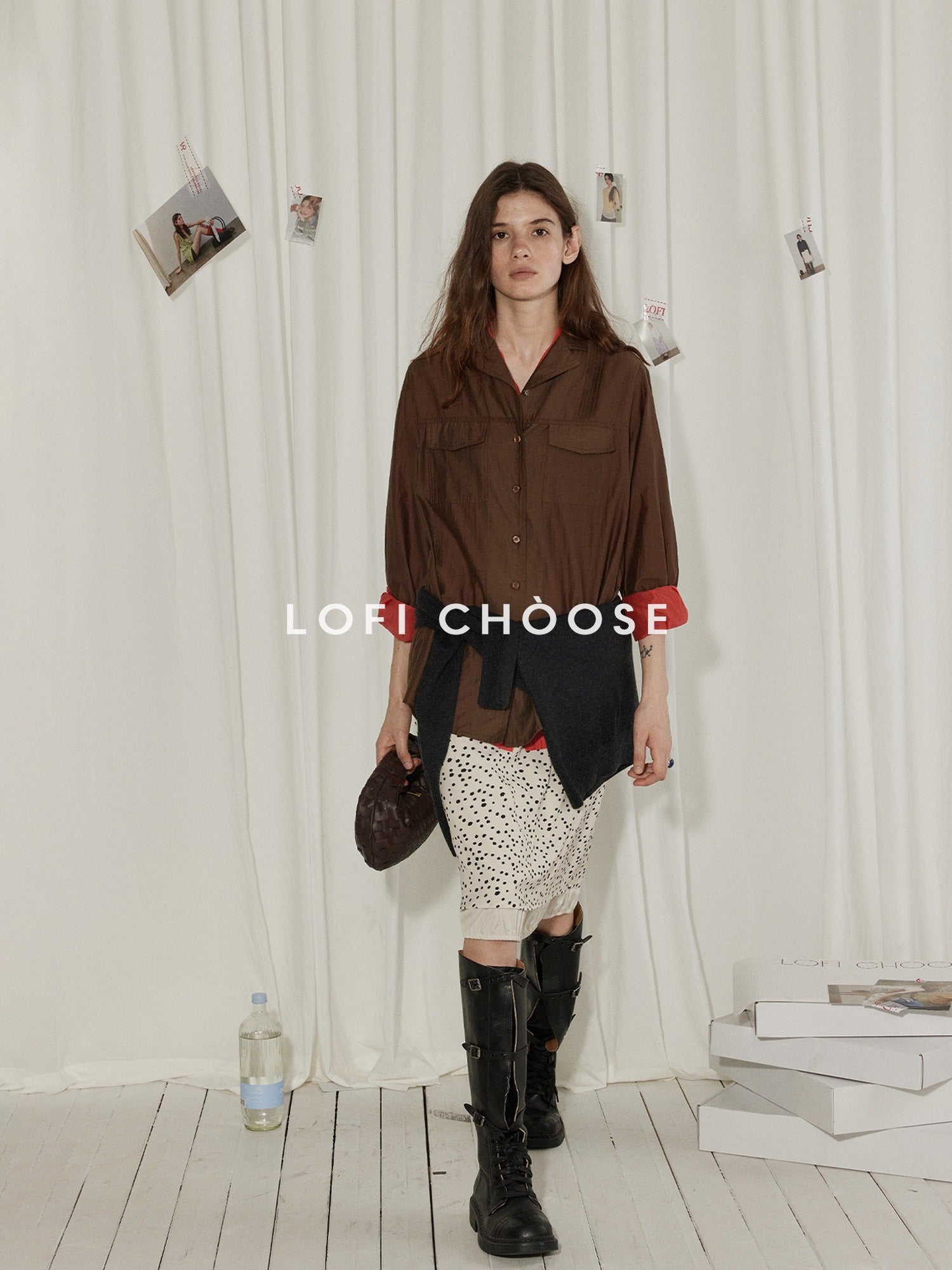 Lofi choose High Waist Casual Patchwork A Line Printed Polyester Office Midi Skirts