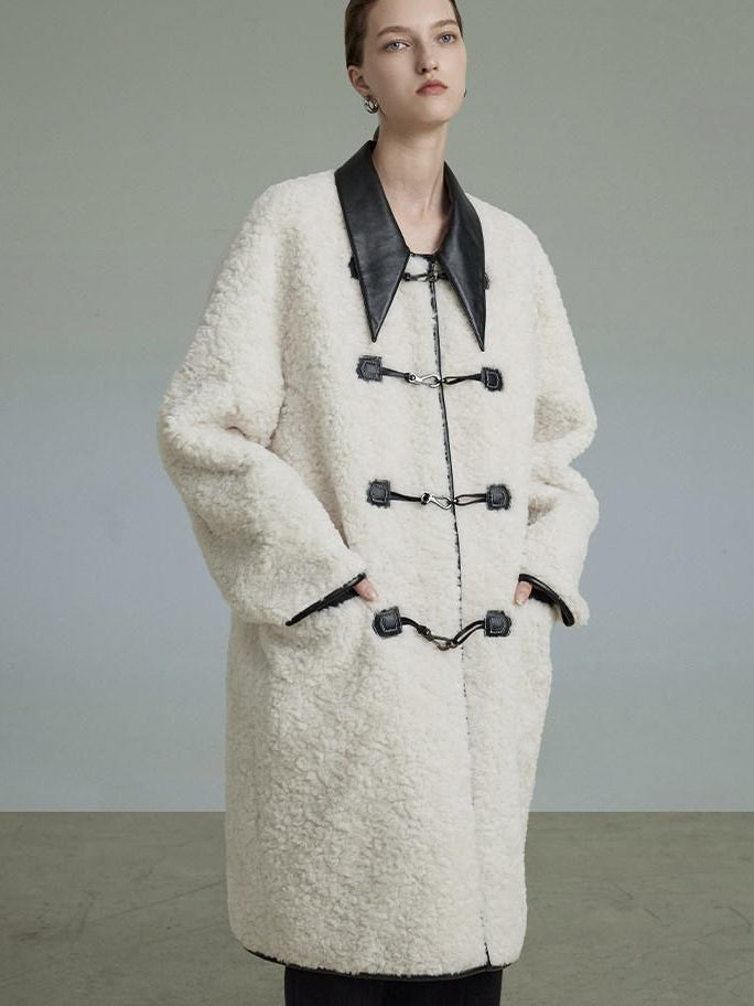unspoken Thick Warm Minimalist Straight Fit Women Toggle Colorblock Mid Length Wool Coats