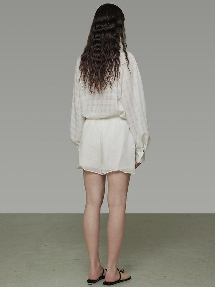 unspoken Pure Ramie Tie Waist Straight Leg Minimal Workwear Women White Mid-Length Shorts