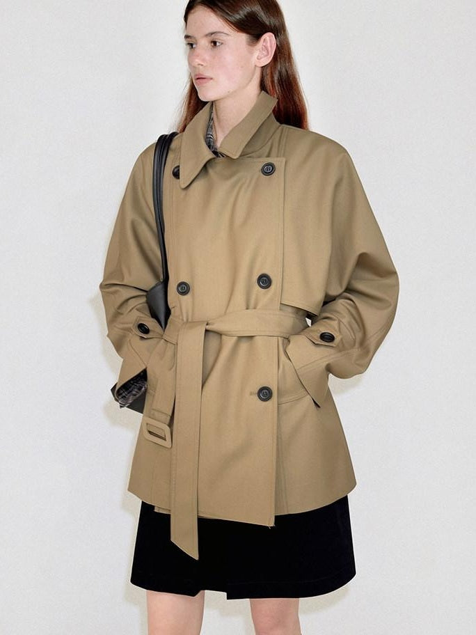 fano Double Breasted Mid Length Loose Fit Korean Commuter Women Khaki Trench Coats