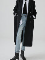 fano Thick Doublebreasted Blazer Collar Commuter Midlength Women Black Long Coats