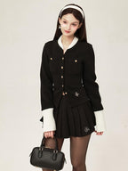 ikyou Warm Cotton Slim Embroidered Pocket Office Long Sleeve Button Solid Blouses