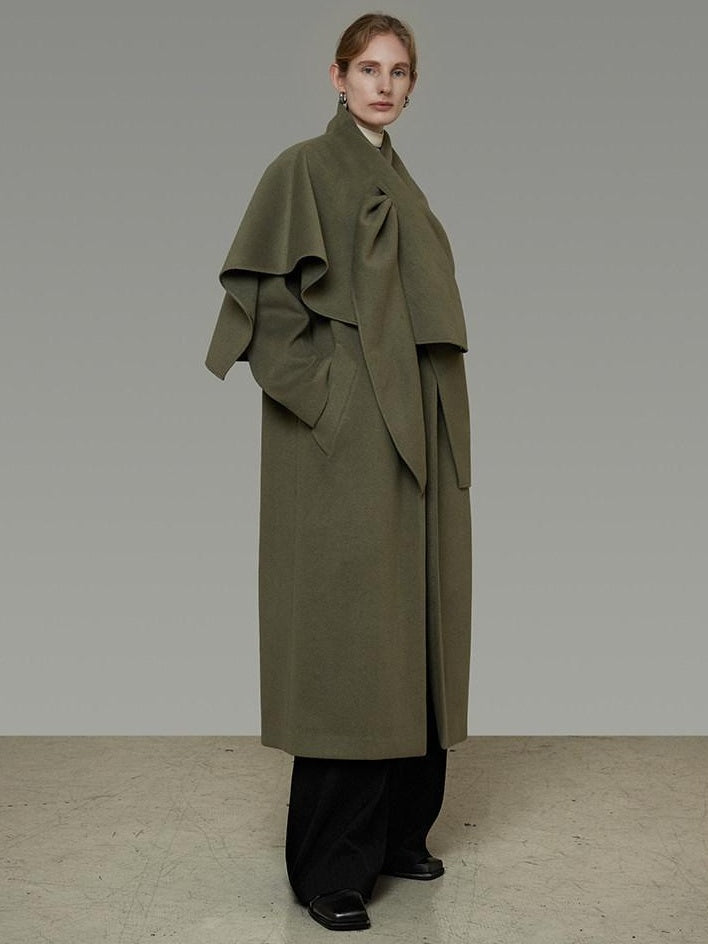 unspoken Sculpted 3D Tailoring Relaxed Minimal Commuter Office Dark Green Wool Coats