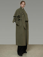 unspoken Sculpted 3D Tailoring Relaxed Minimal Commuter Office Dark Green Wool Coats