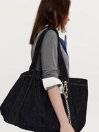 fano Spacious Open Top Casual Minimalist Denim Blue Everyday Women Tote Bags