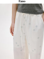 fano Elastic Waist Pocketed Wide Leg Korean Commuter Loose Stretch White Sweatpants