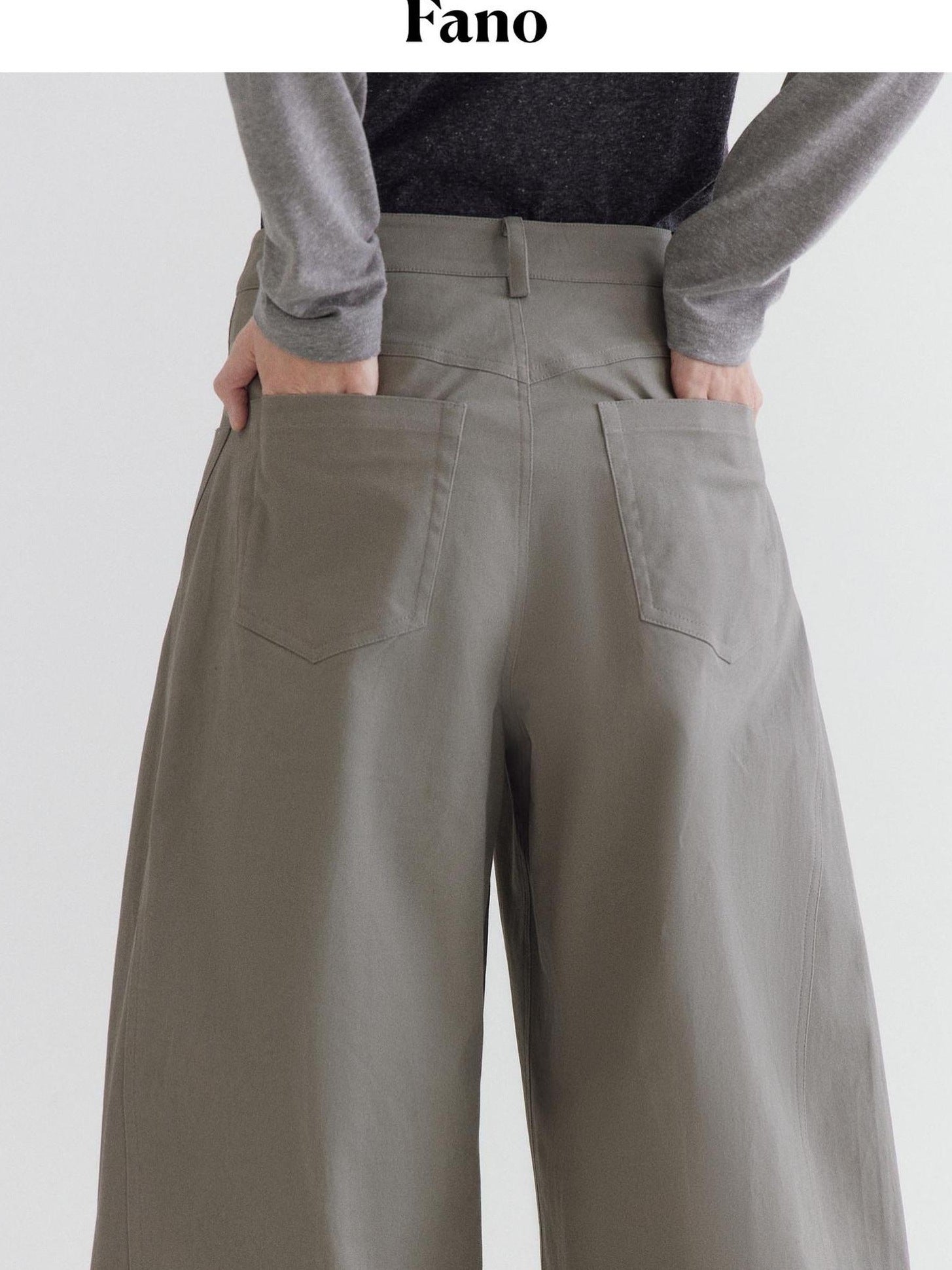 fano High Waist Cotton Pocket Loose Commuter Ladies Gray Green Wide Leg Pants