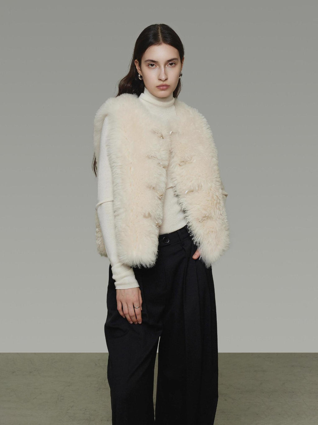 unspoken Wool Fleece Lined Single Button V-neck Tailored Workwear Beige Cropped Jackets