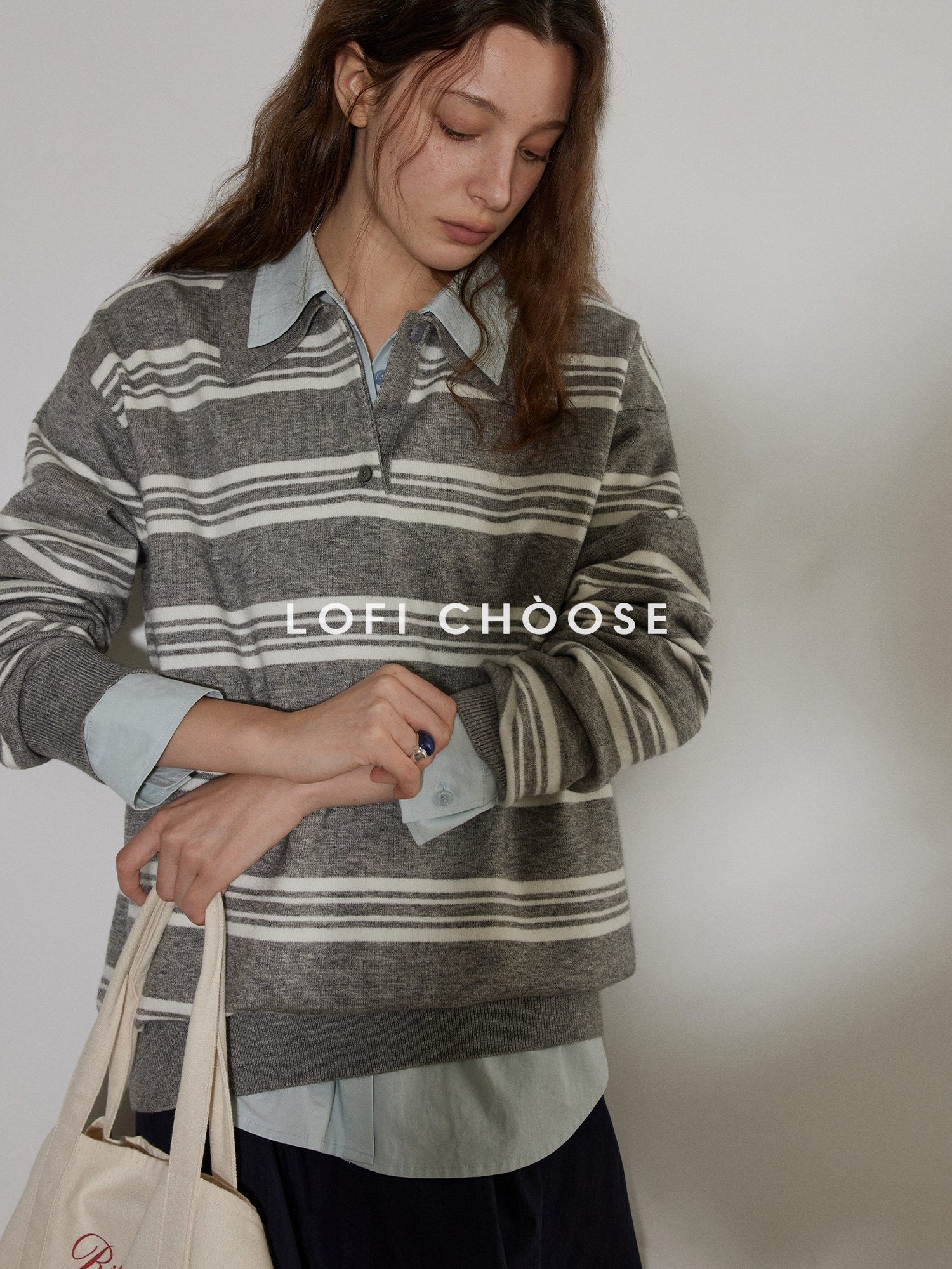 Lofi choose Breathable Cotton Loose Fit Lapel Collar Button Long Sleeve Office Women Shirts
