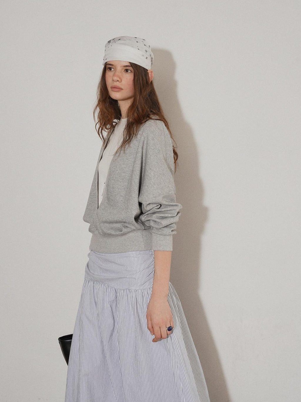 Lofi choose Cotton Blend V-neck Loose Fit Longsleeve Commuter Womens Heather Gray Sweatshirt