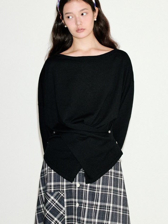 fano Soft Wool Blend Relaxed Loose Batwing Boat Neck Womens Knit Sweaters