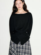 fano Soft Wool Blend Relaxed Loose Batwing Boat Neck Womens Knit Sweaters