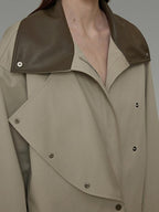 unspoken Pure Cotton Loose Mid Length Single Breasted Women Commuter Khaki Trench Coats