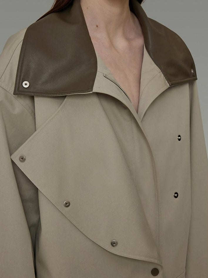 unspoken Pure Cotton Loose Mid Length Single Breasted Women Commuter Khaki Trench Coats
