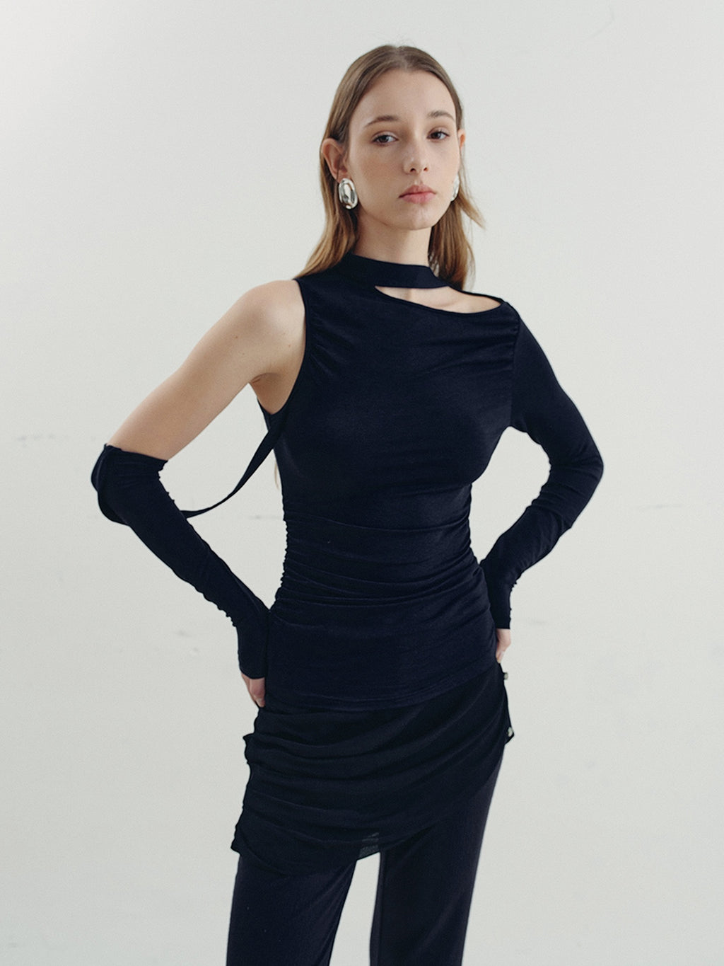 someone sometimes Viscose Cotton Blend Cutout Slim Fit Casual Women Asymmetric Neck Knit Sweaters