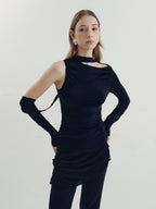 someone sometimes Viscose Cotton Blend Cutout Slim Fit Casual Women Asymmetric Neck Knit Sweaters
