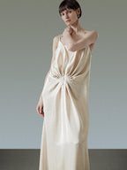 unspoken Satin Minimal V-neck Camisole Natural Waist City Commuter Women Maxi Dresses
