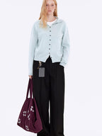 fano Wool Cashmere Blend Warm High Neck Loose Fit Women Button Solid Cardigans