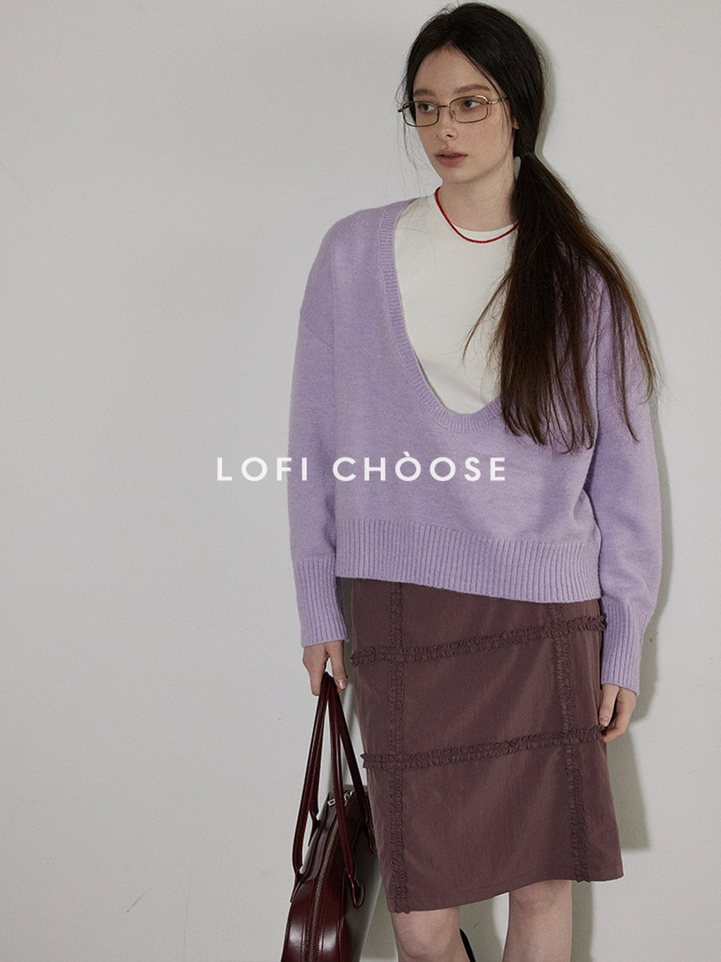 Lofi choose Soft Lightweight V-neck Loose Fit Commuter Office Knit Pullover Sweaters